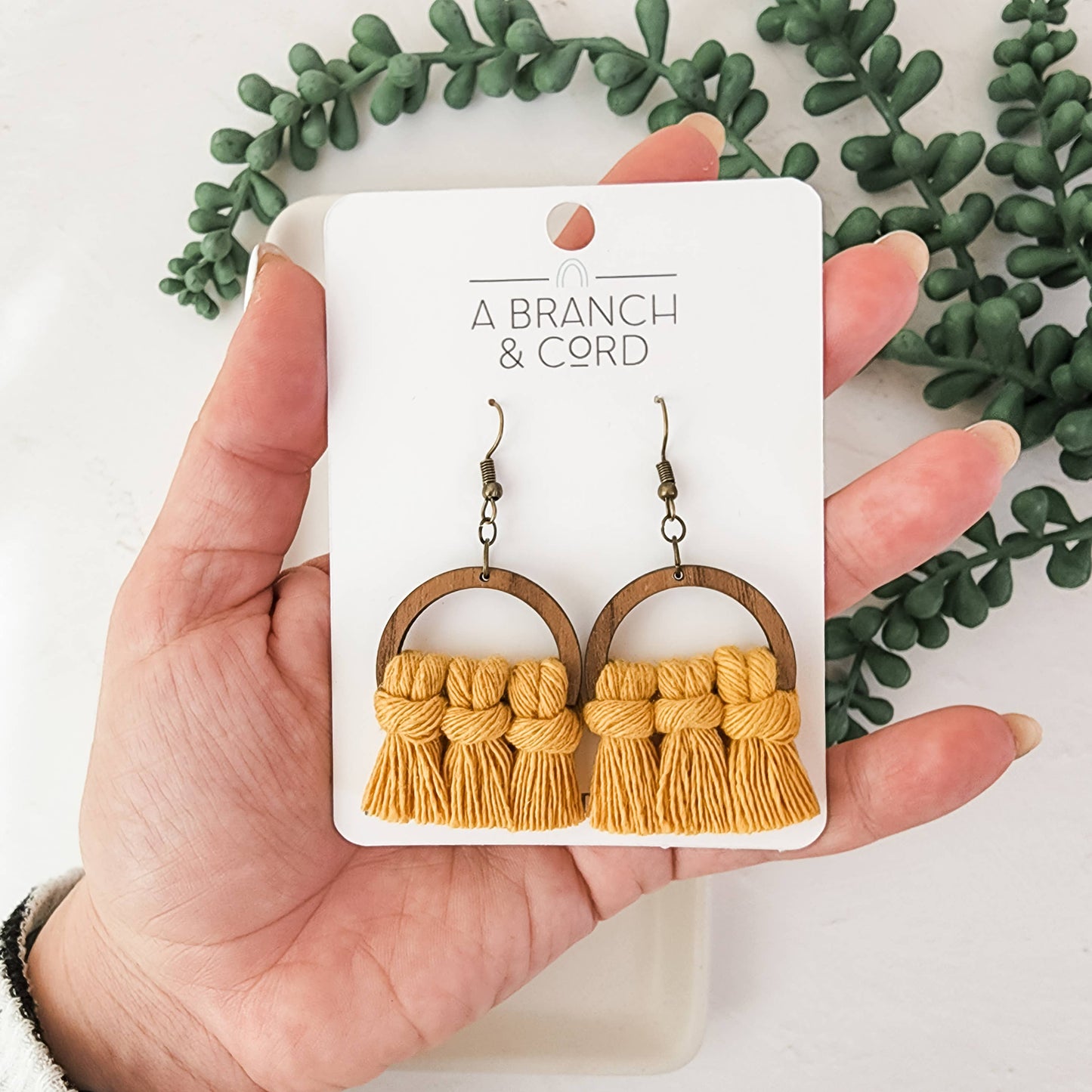 Macrame Fringe Earrings Semi Circle: Wild Rose