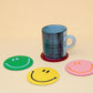 Happy Face Smilie Leather Coasters - Set of 4