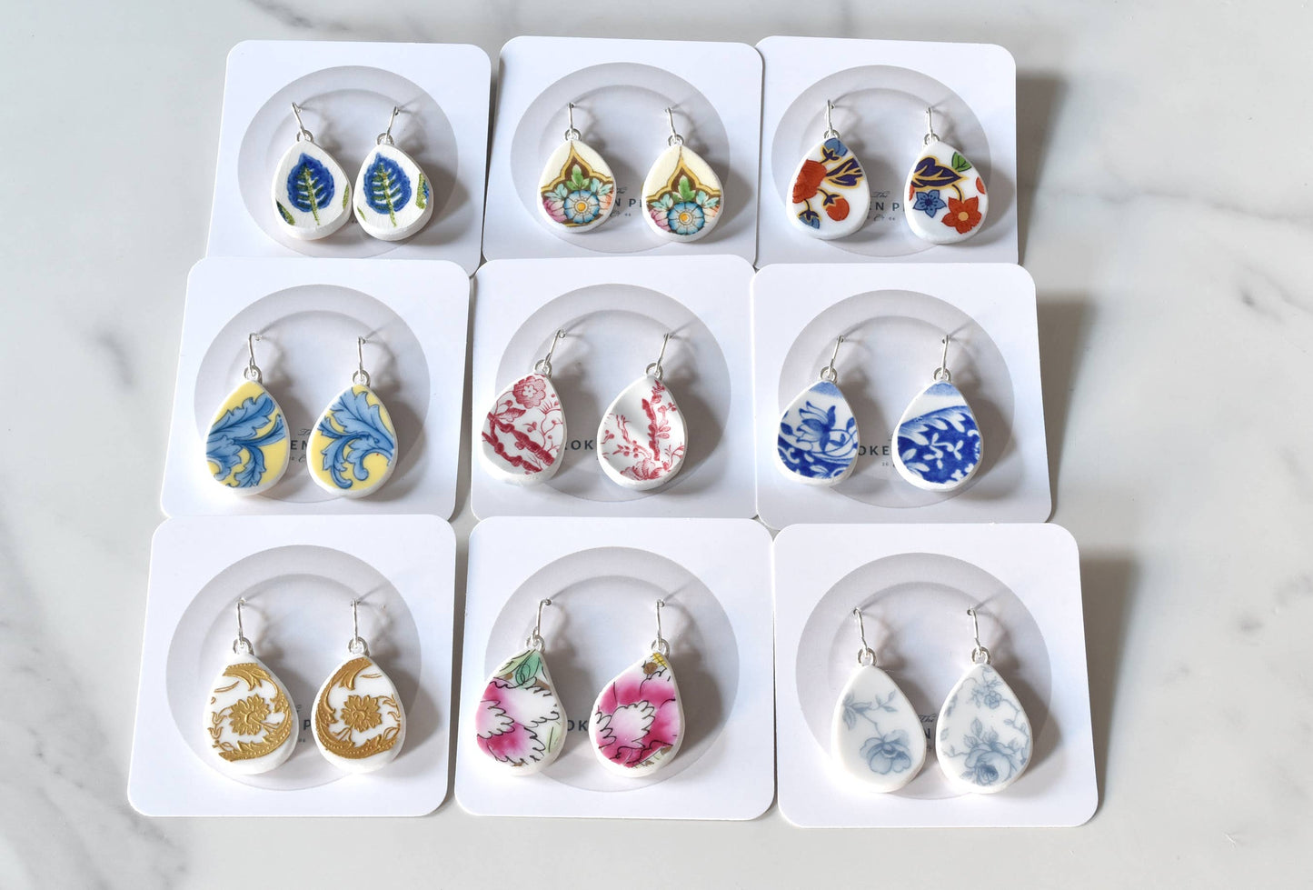 Broken Plate Dangle Earring - Teardrop Shape