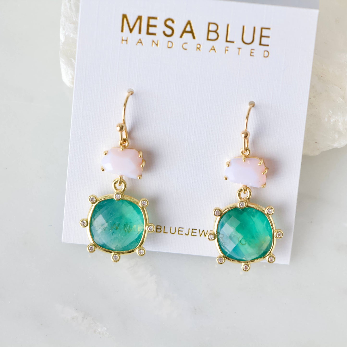 Blush and Green Stone Earrings