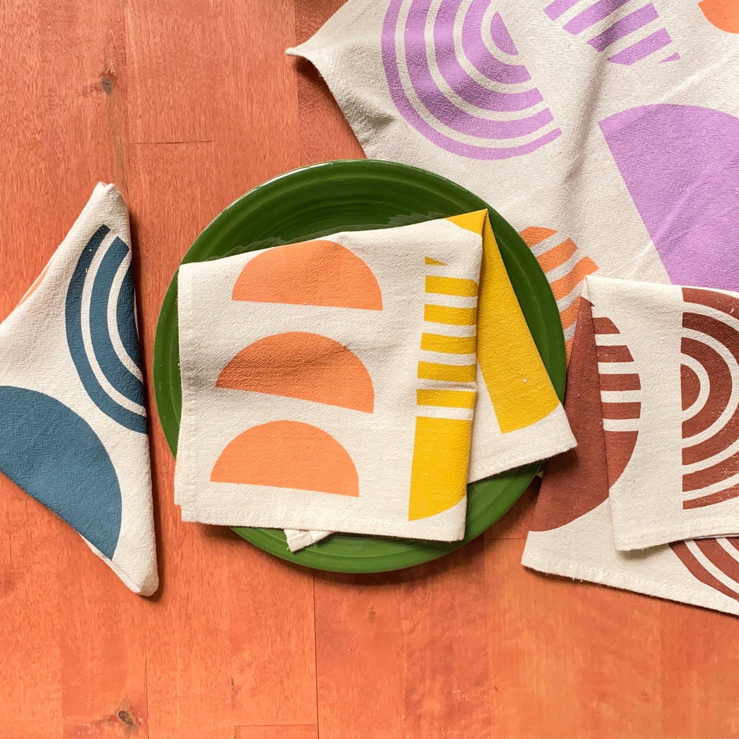 Warm Geometric Hand Printed Cotton Napkins, Set of 4