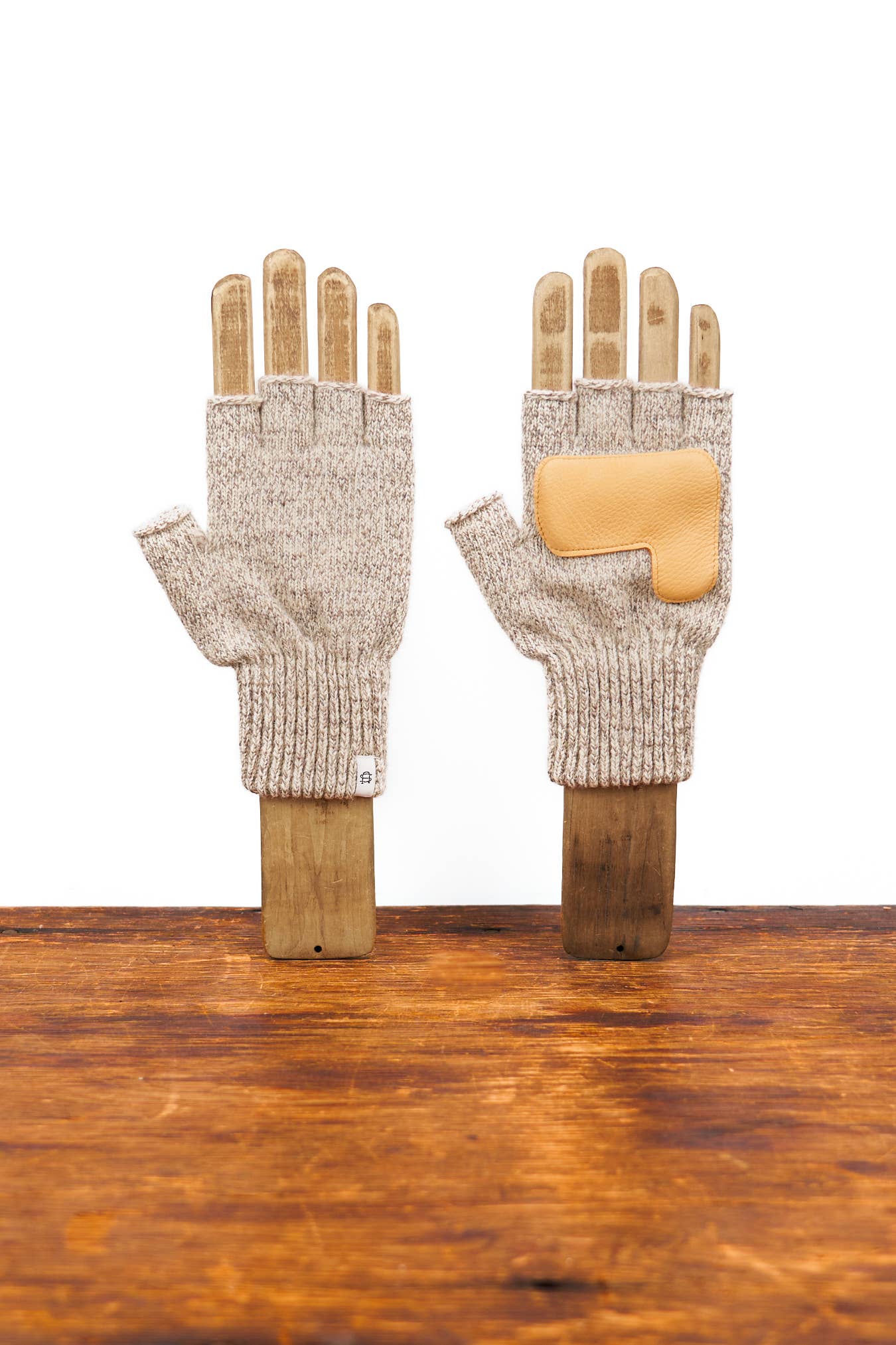 Oatmeal Melange Fingerless Ragg Wool Gloves