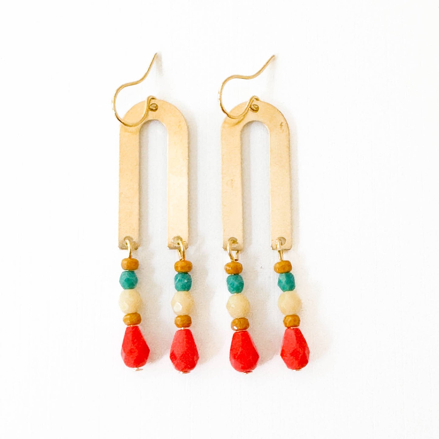 Brass Arch Earrings with Glass Beads • 3 Colors