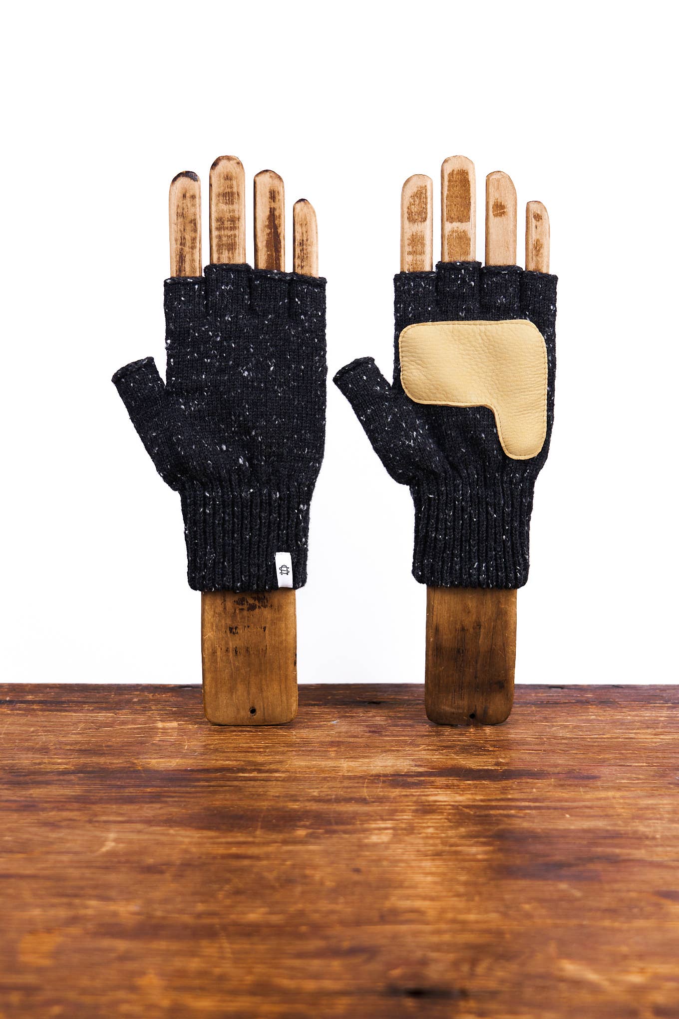 Black Tweed Fingerless Ragg Wool Gloves