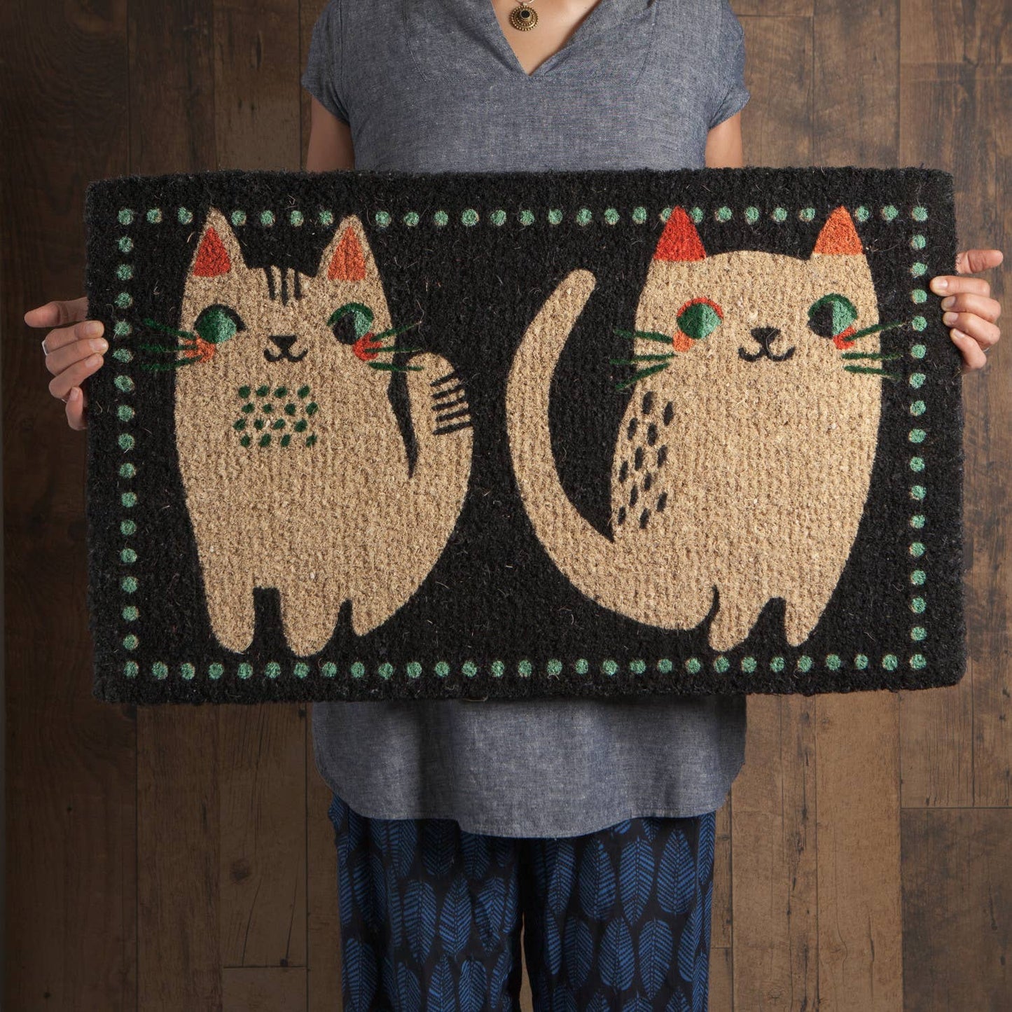 Danica Studio Meow Meow Coir Fiber Printed Doormat