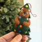 Bear in Christmas Tree Felt Wool Ornament 