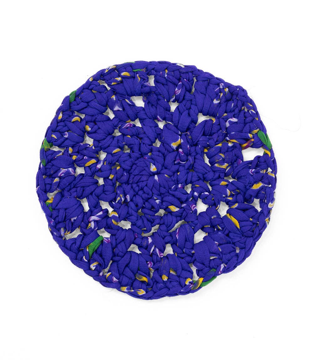 Round Crochet Trivet - Assorted Upcycled Sari Fabric