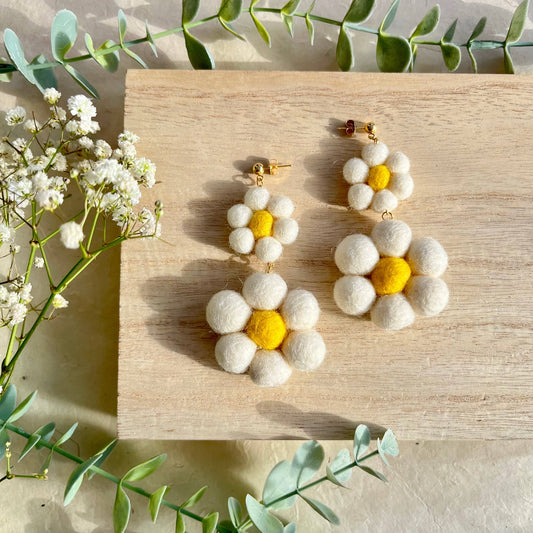 Daisy Dangle Felted Earrings