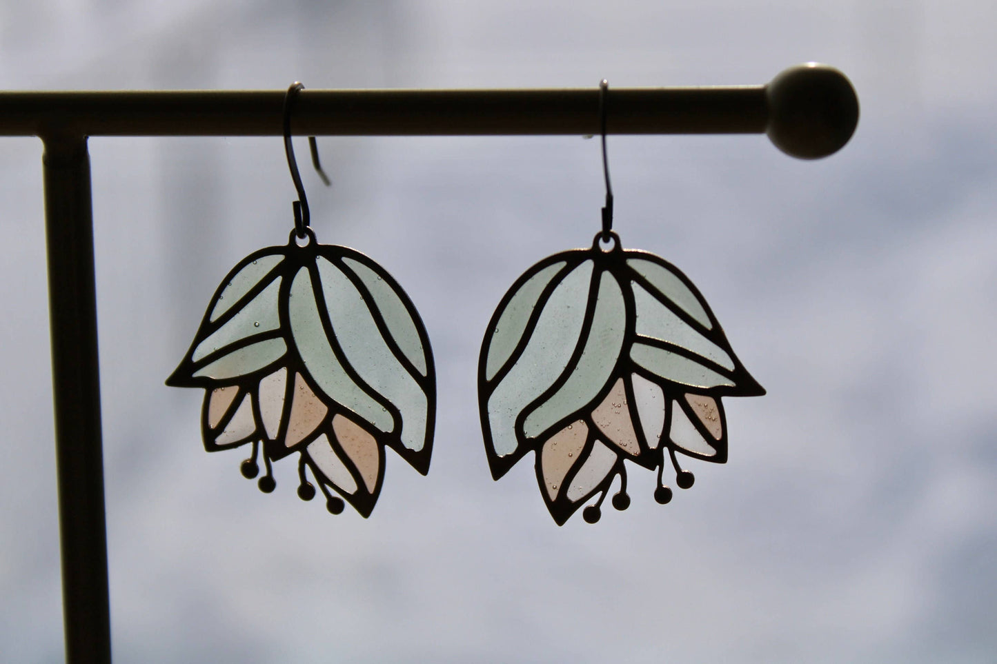 Lotus Bud // Stained Glass Resin Earrings