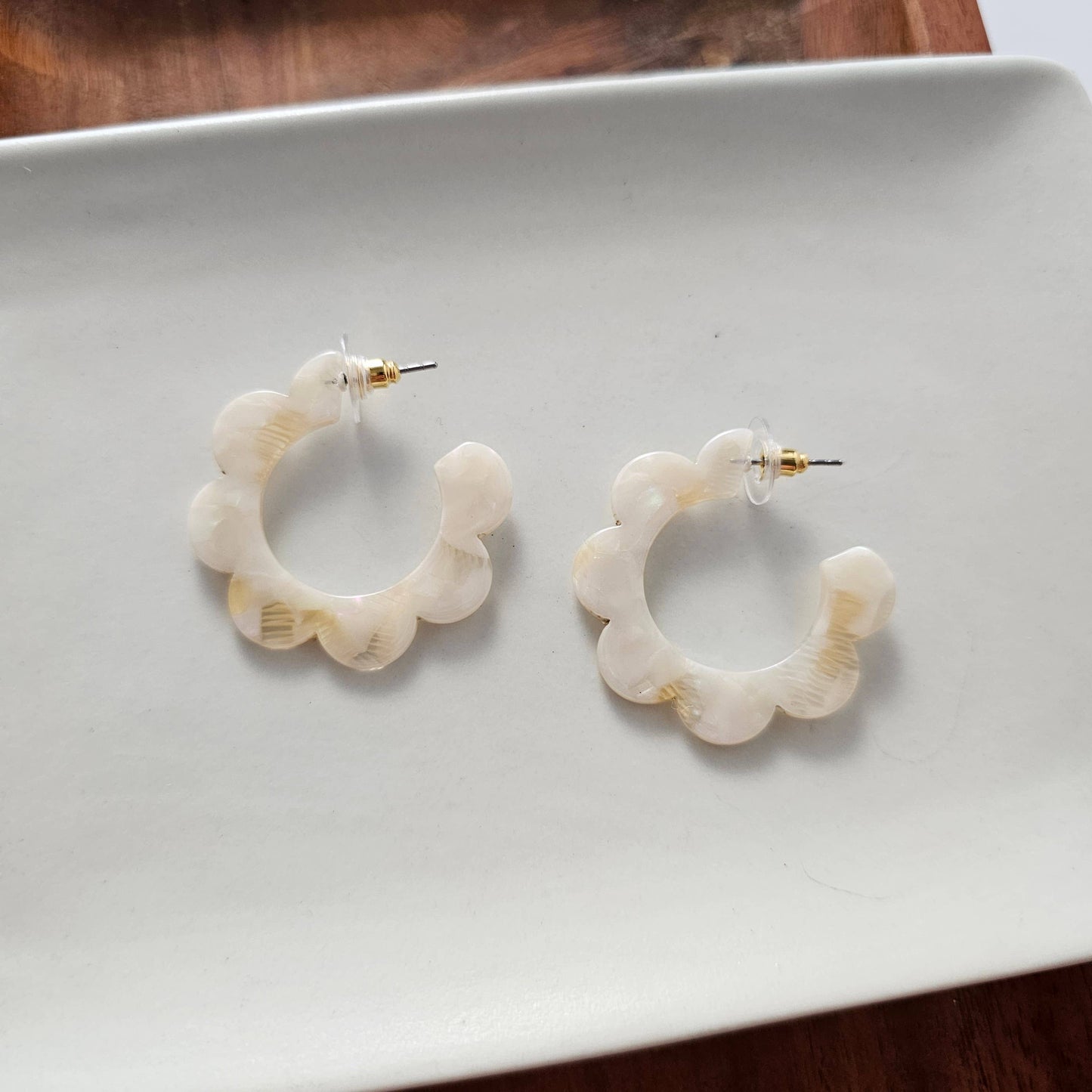 Flora Hoops - Cream // Flower Earrings, Gift, Jewelry