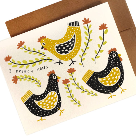 3 FRENCH HENS Holiday Greeting Card