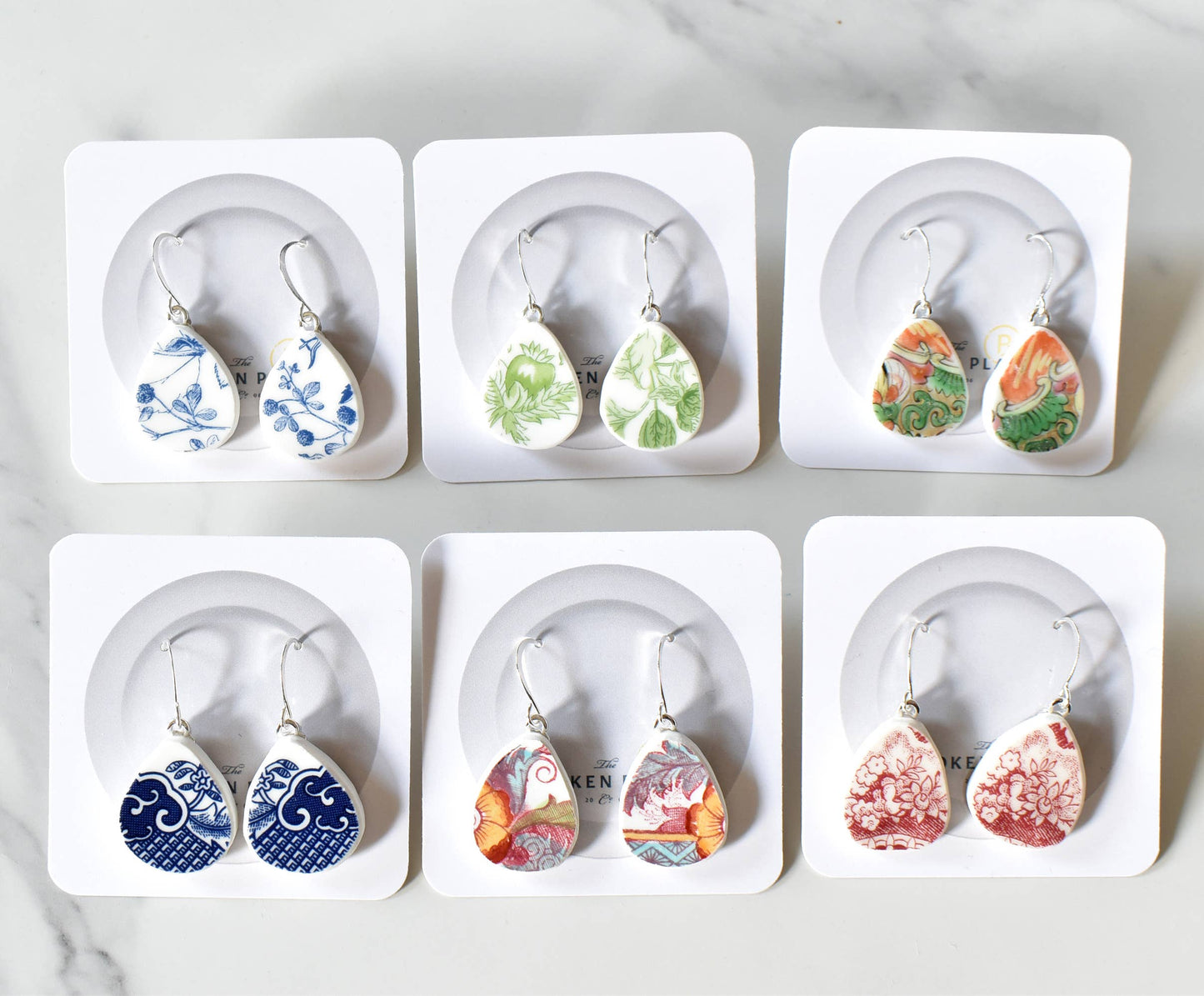 Broken Plate Dangle Earring - Teardrop Shape