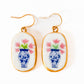 Ceramic Floral Vase Earrings Gold Plated Blue White