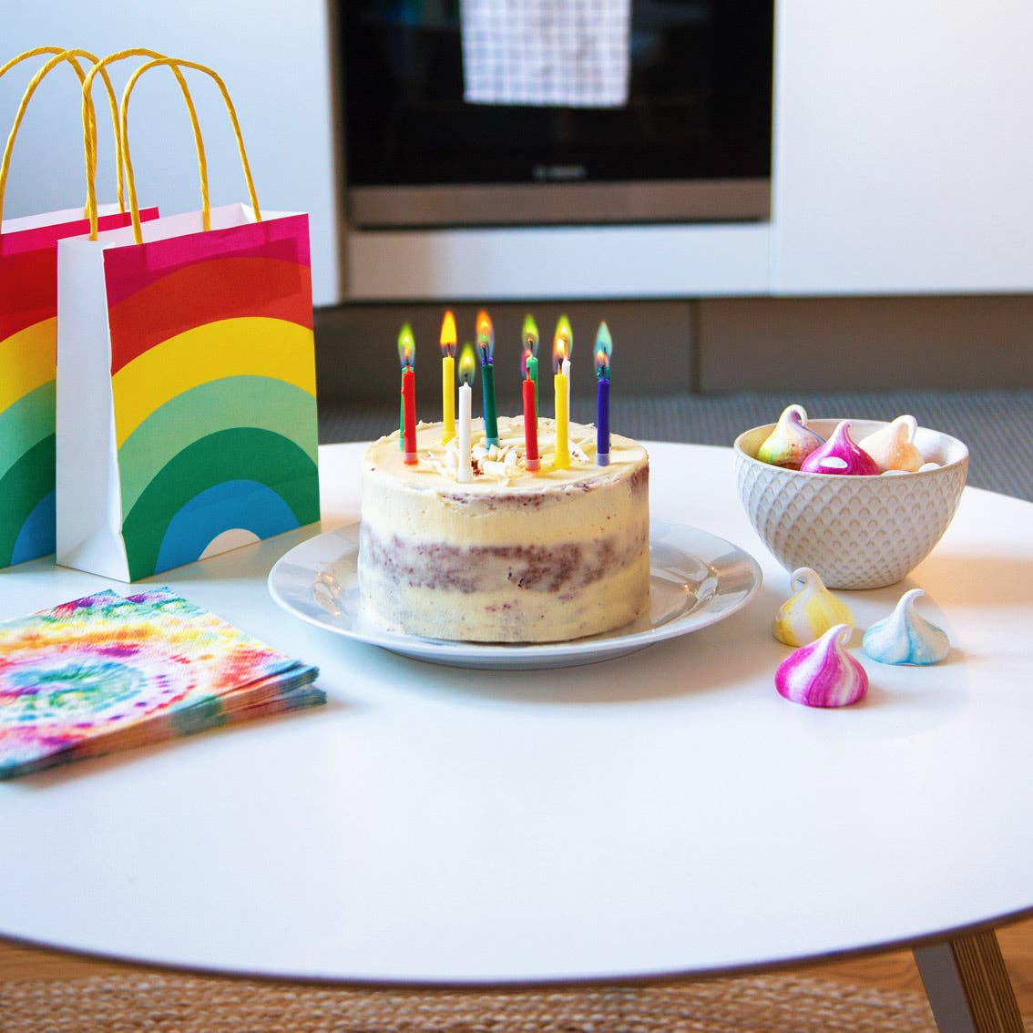 Rainbow Flame Birthday Candles - 12 Pack | Cake Candles |