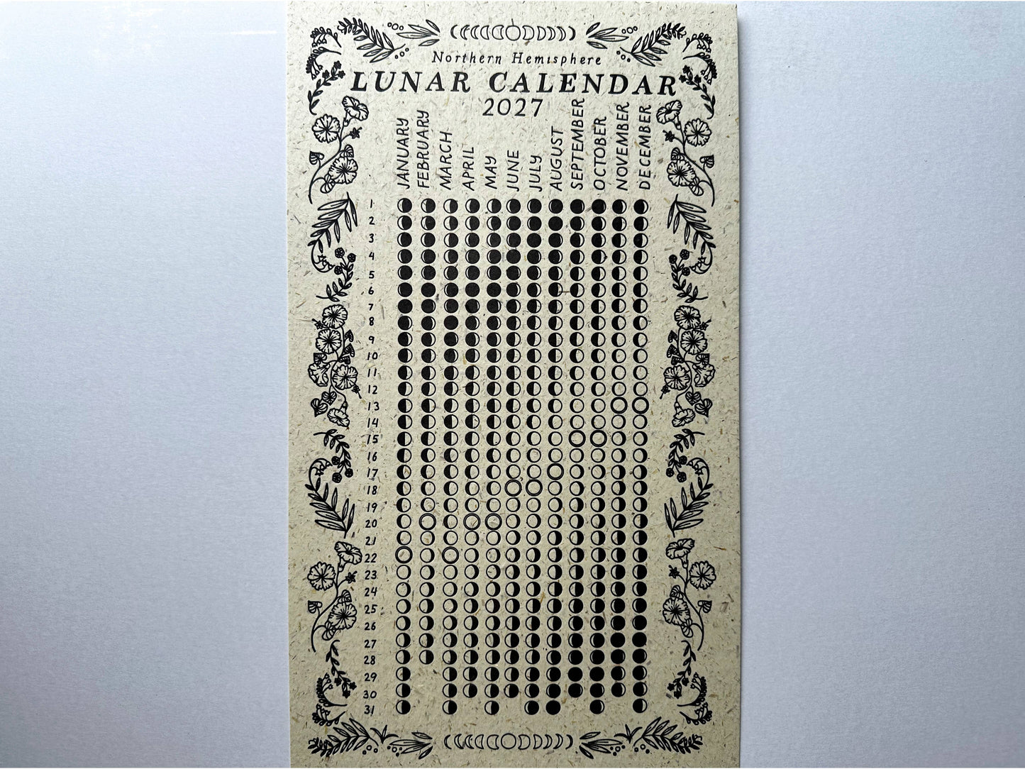 Lunar Calendar 2027, moon phases, hay paper, christmas gift