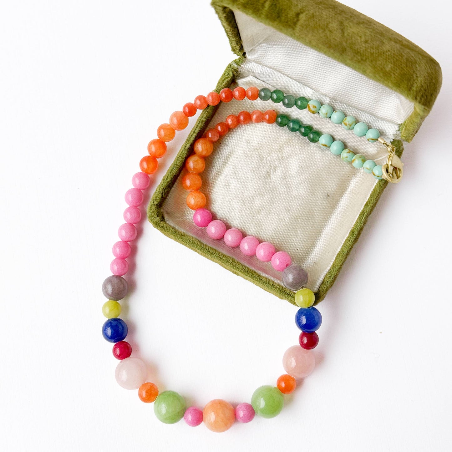 Colorful Beaded Necklace Mixed Glass Bright Statement