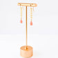Gold Chevron Drop Earrings Pink Glass Bead Long Dangle
