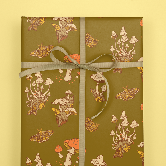 Recyclable Gift Wrap / Wrapping Paper: Mushrooms (Green & Cr