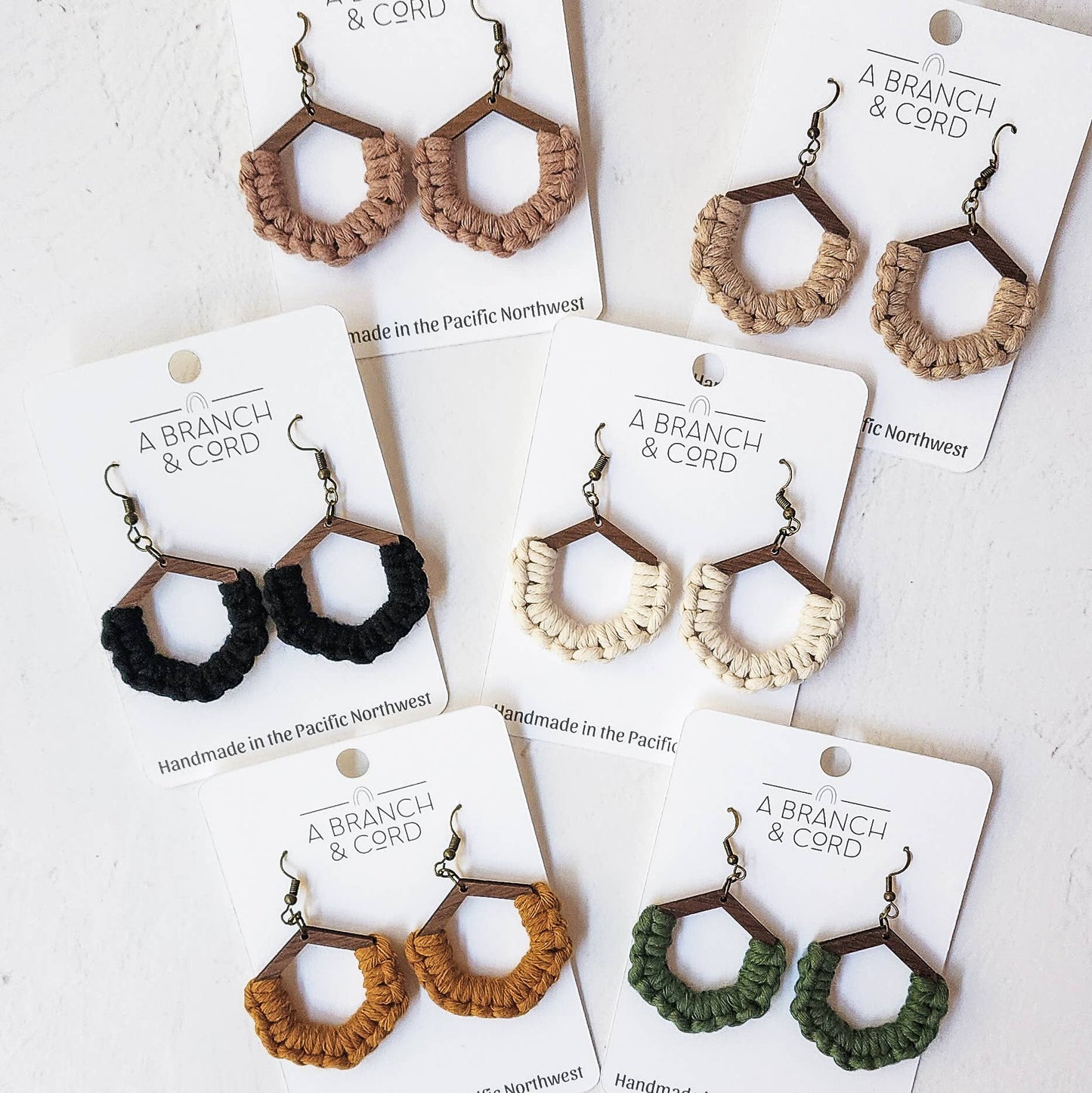 Macrame Knotted Honeycomb Earrings - Pick Your Own: Mustard