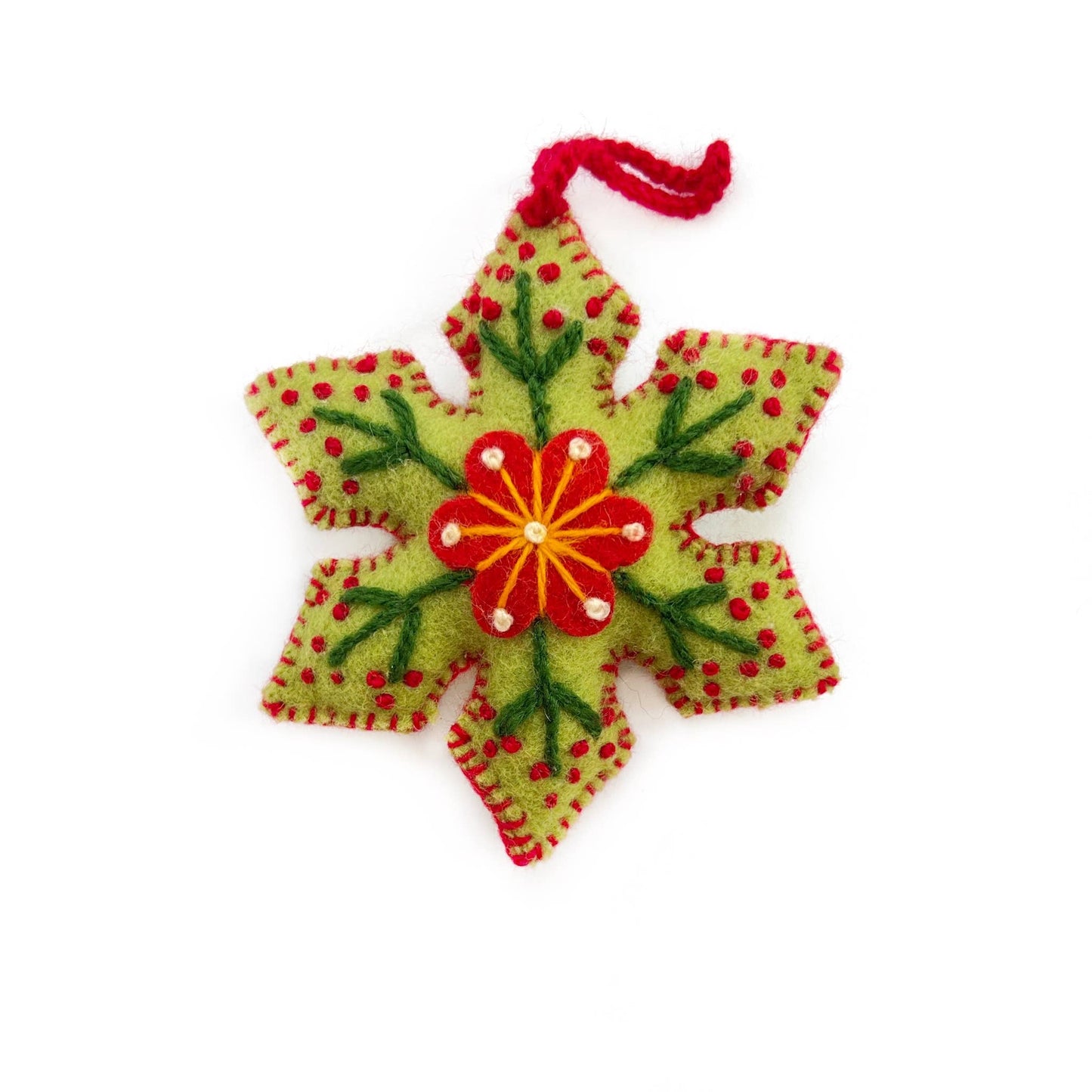 Colorful Pointed Snowflake Embroidered Christmas Ornament, 12pk