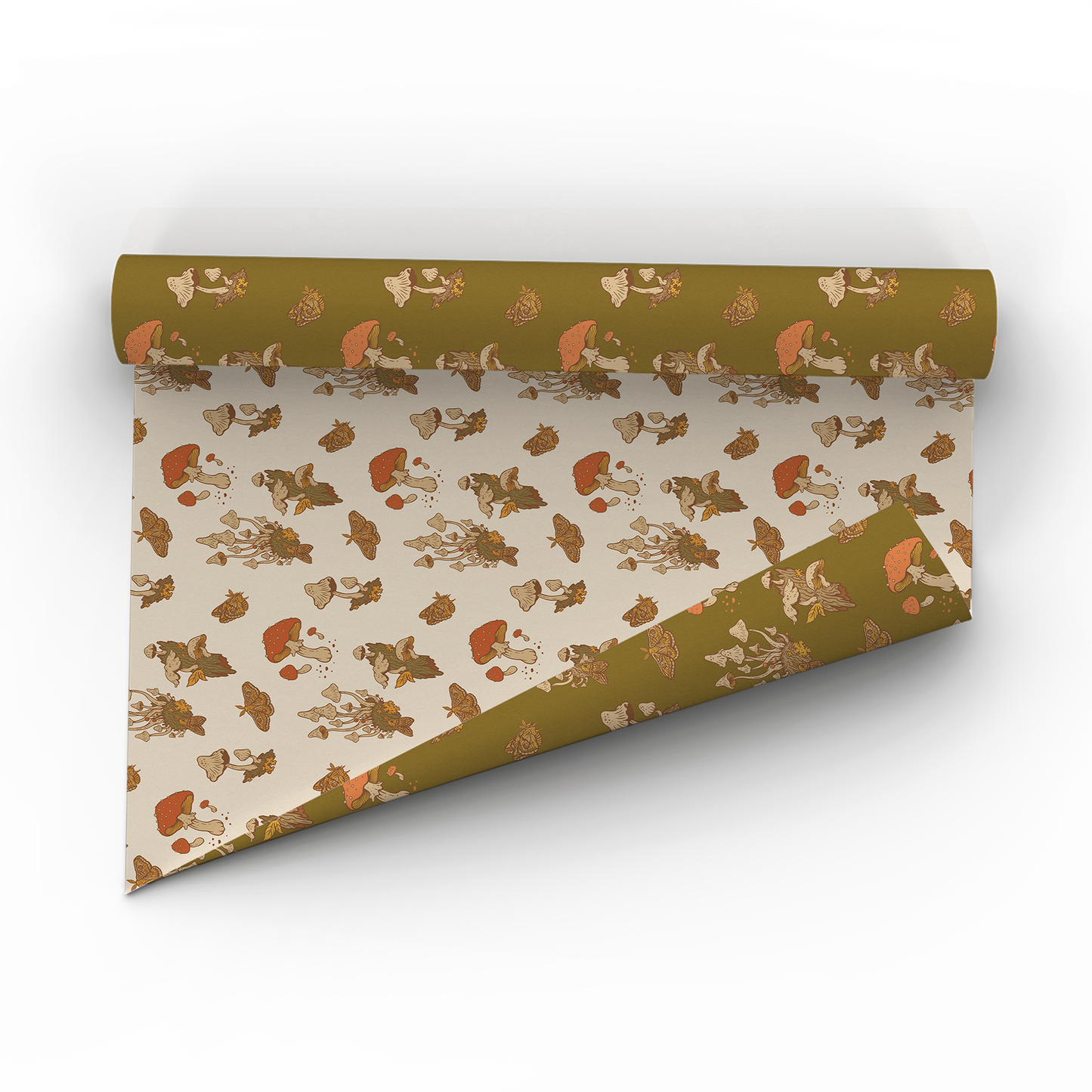 Recyclable Gift Wrap / Wrapping Paper: Mushrooms (Green & Cr