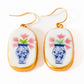 Ceramic Floral Vase Earrings Gold Plated Blue White