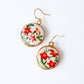 Hand Painted Floral Drop Earrings Gold Plated