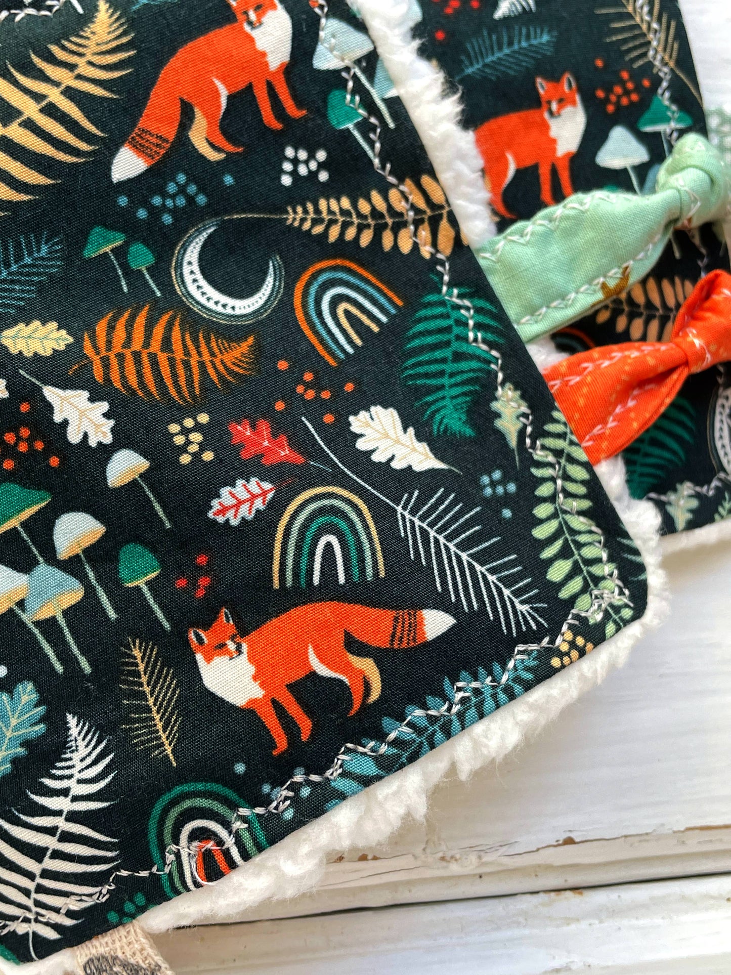 Fox and Rainbows Crinkle Tag Toy with Teething Ring