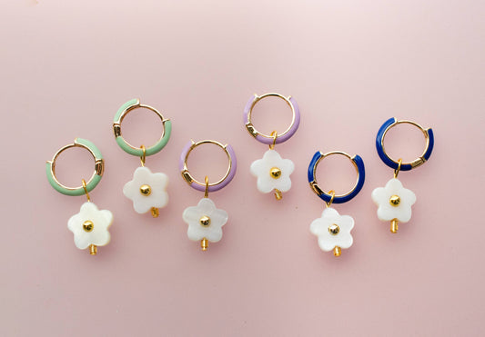 Flower Enamel Huggie Hoop Earrings