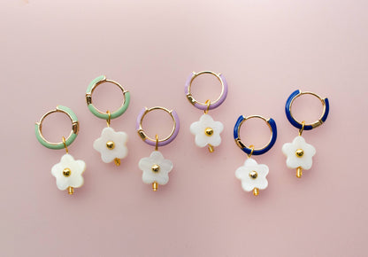 Flower Enamel Huggie Hoop Earrings