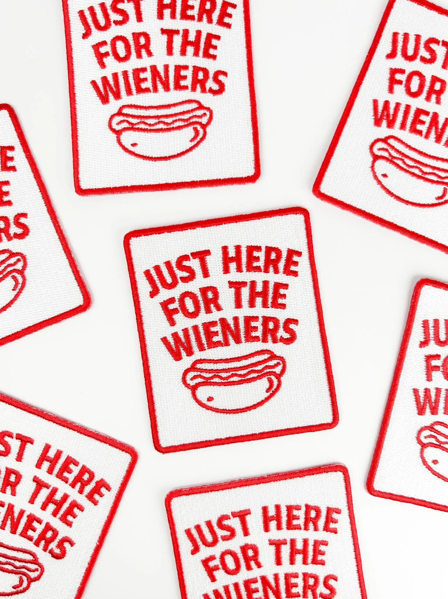Just Here for the Wieners Embroidered Patch Iron On Hot Dog