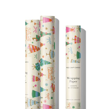 Holly Jolly Trees holiday wrapping paper