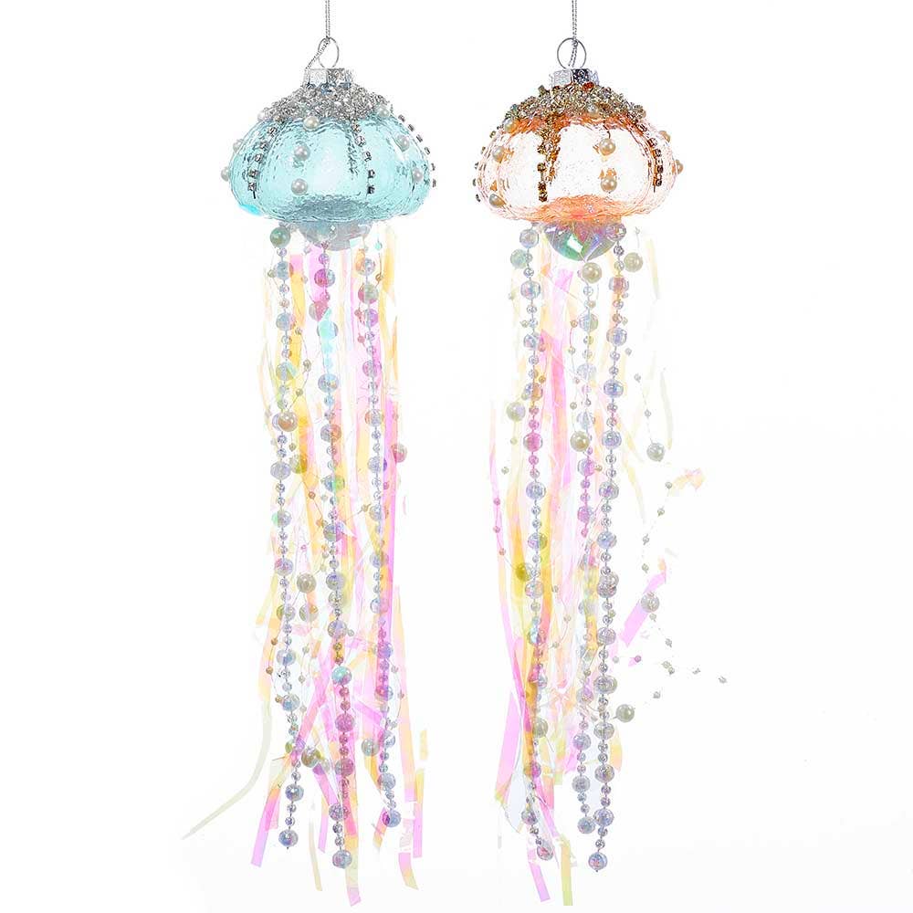 12"GLASS JELLYFISH CHRISTMAS ORNAMENT 2A