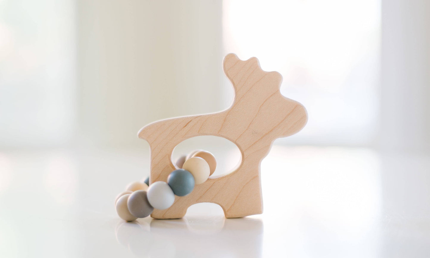 Moose Grasping Wooden Baby Toy with Teething Beads