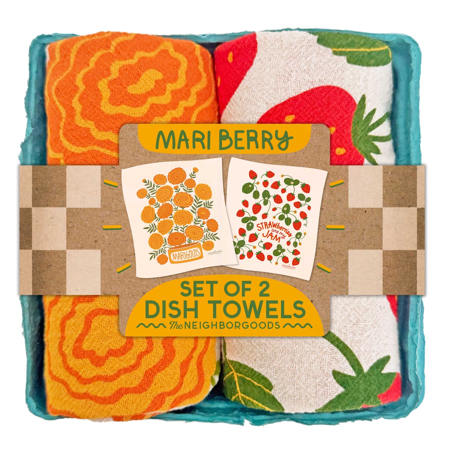 MARI BERRY (Marigold, Strawberry) - Tea Towel Set of 2