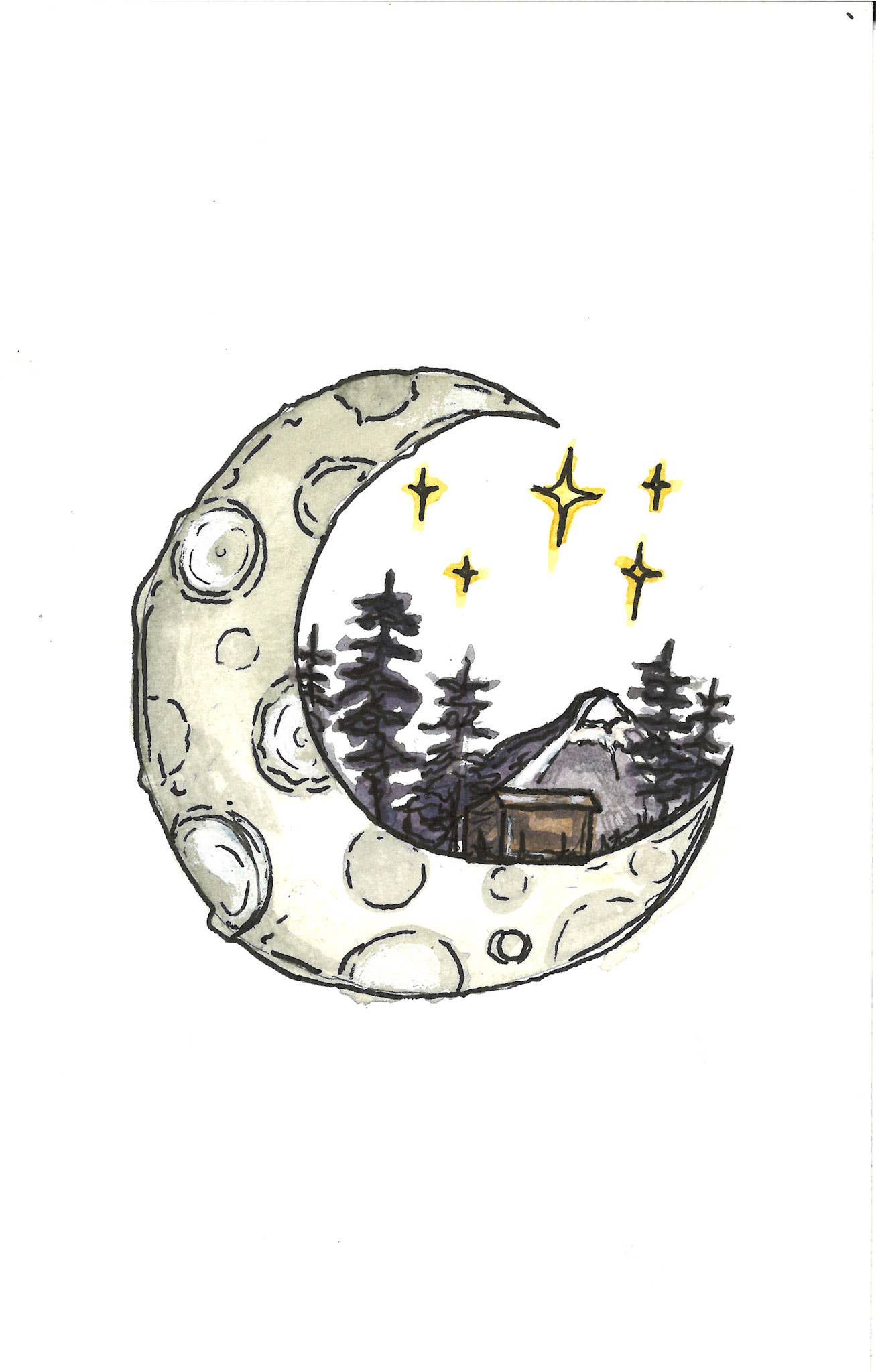 Moon and Cabin Sticker
