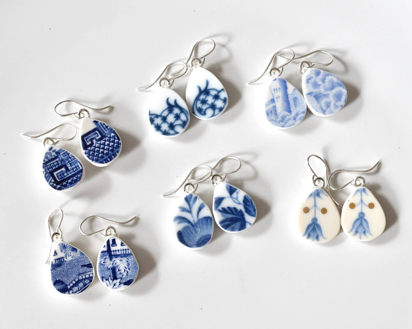 Broken Plate Dangle Earring - Small Teardrop Shaped