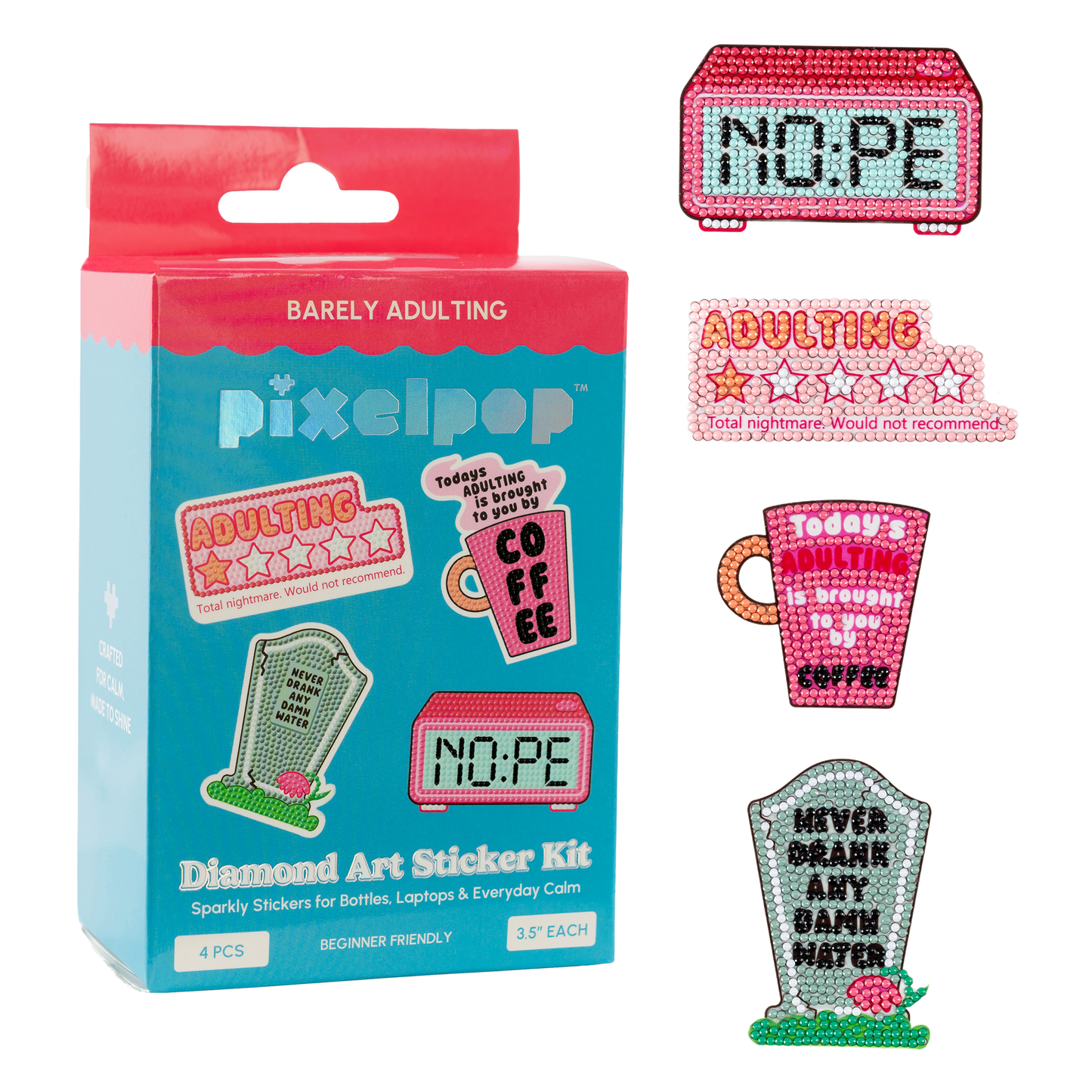 PixelPop™ Diamond Art Sticker Pack — Barely Adulting