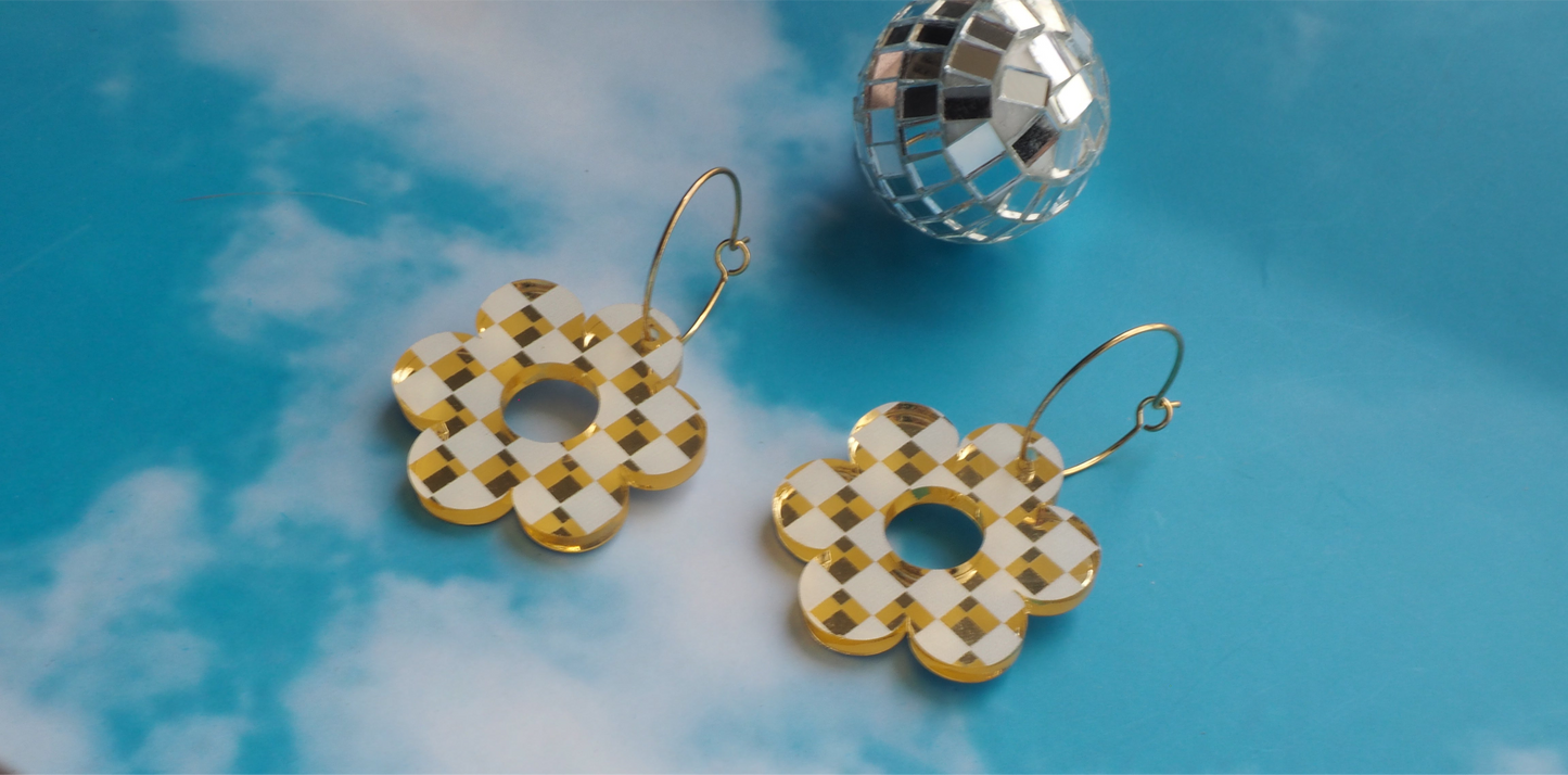 Checkered Flower Earrings