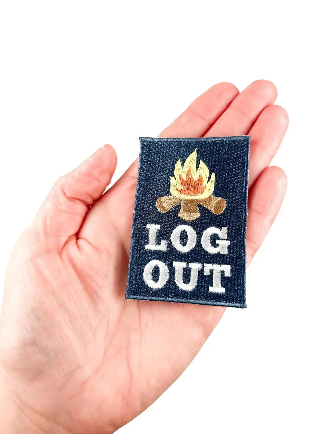 Log Out Embroidered Iron-On Patch Perfect for Hiking Camping