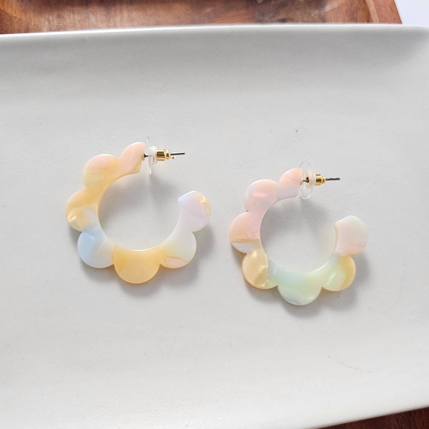 Flora Hoops - Pastel Rainbow // Flower, Earrings, Gift, Jewelry