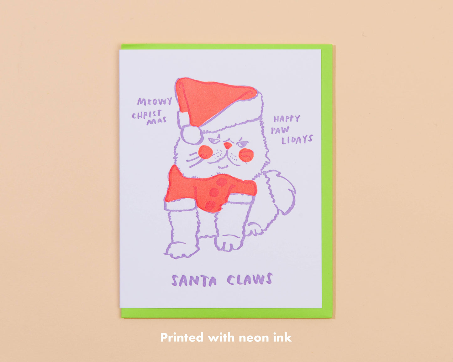 Santa Claws Christmas Cat Letterpress Greeting Card