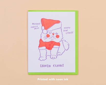 Santa Claws Christmas Cat Letterpress Greeting Card