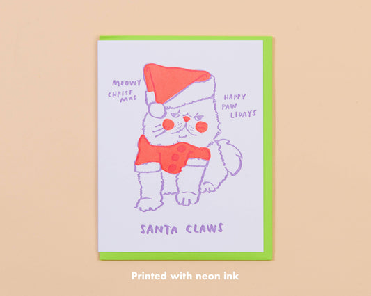 Santa Claws Christmas Cat Letterpress Greeting Card