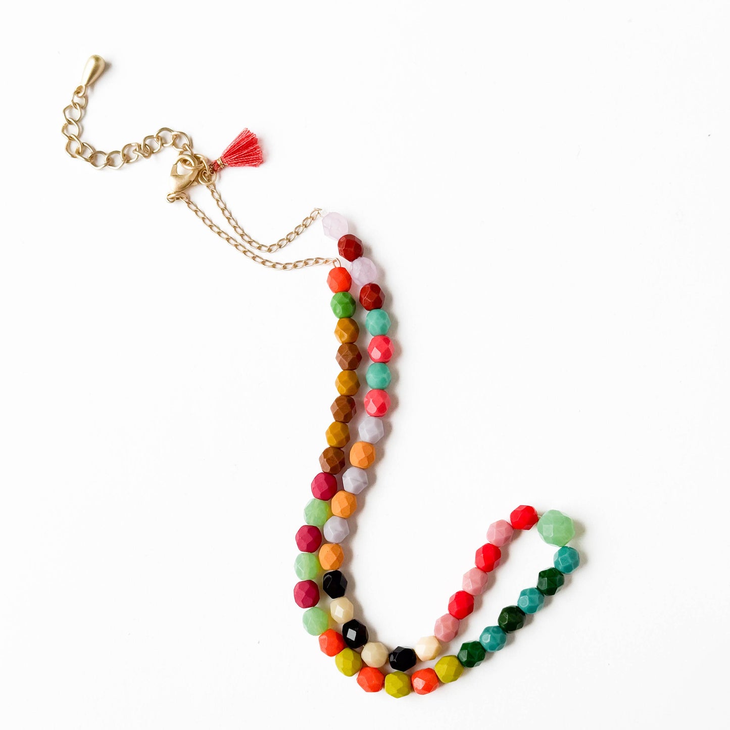 Adjustable Bead Necklace With Green Bead and Tiny Tassel