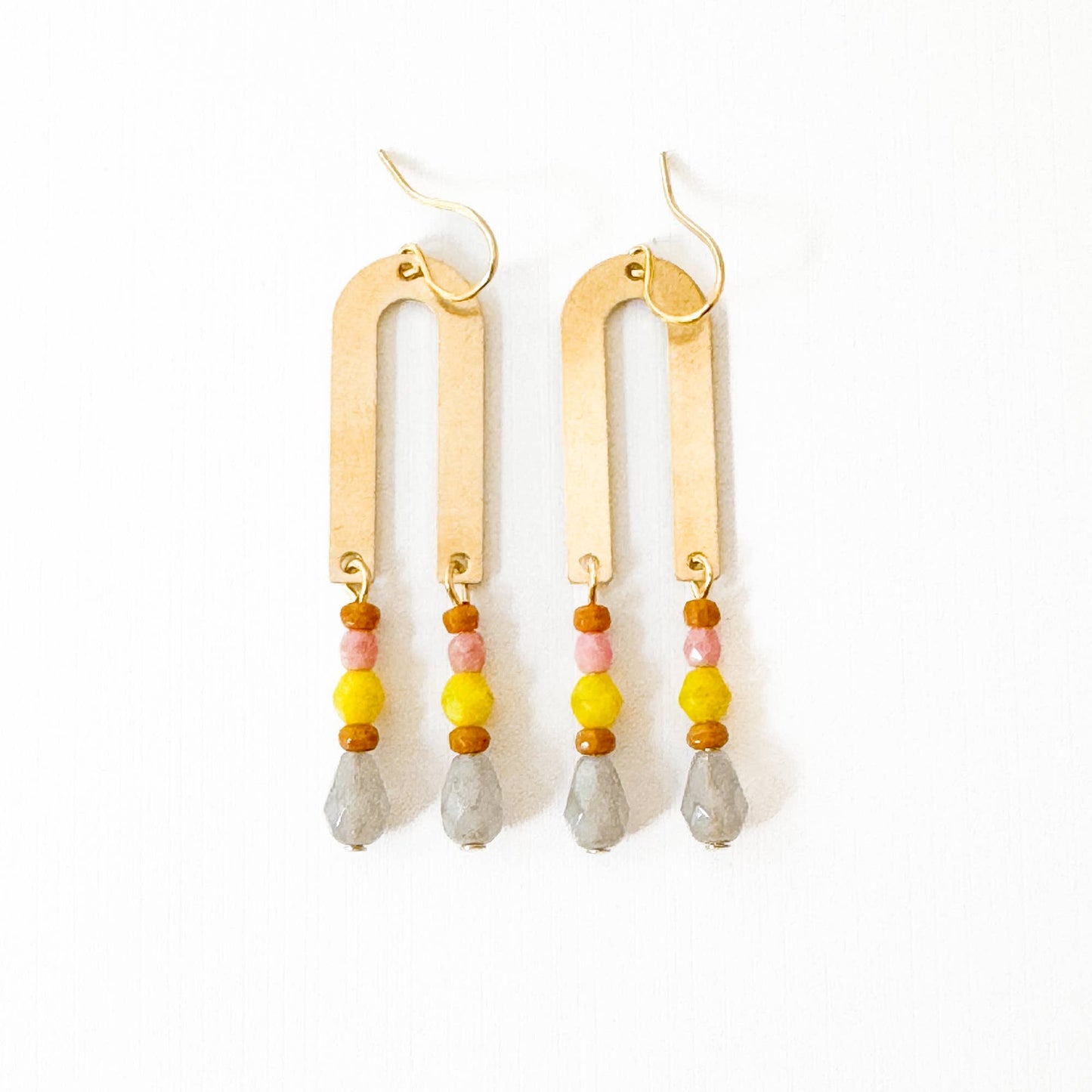 Brass Arch Earrings with Glass Beads • 3 Colors