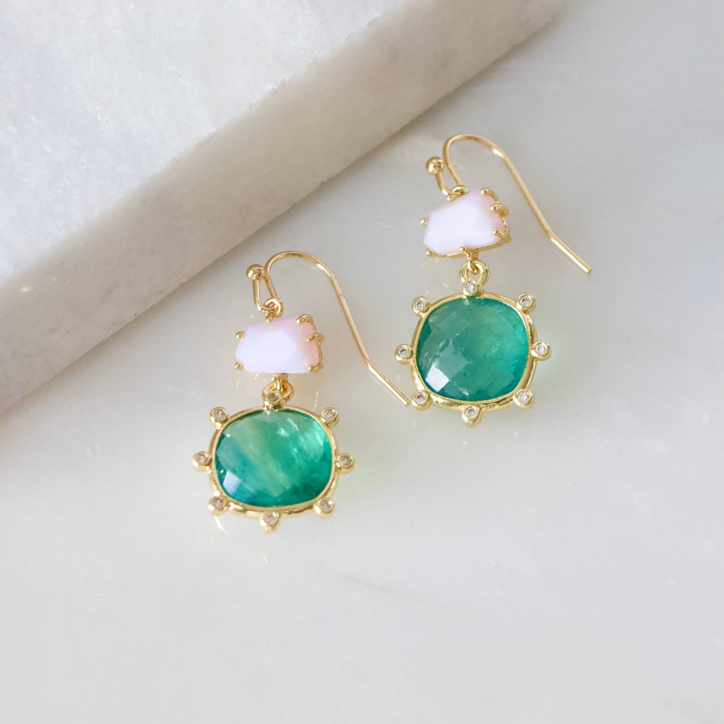 Blush and Green Stone Earrings