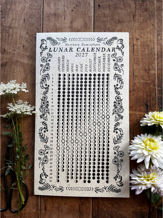 Lunar Calendar 2027, moon phases, hay paper, christmas gift