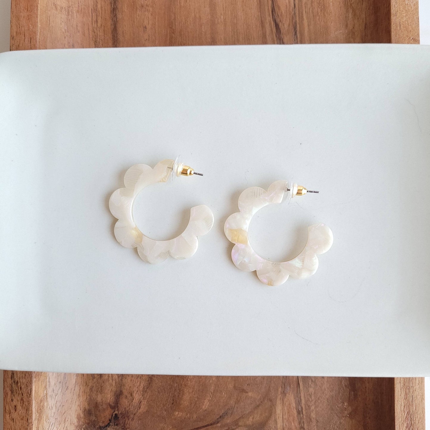Flora Hoops - Cream // Flower Earrings, Gift, Jewelry