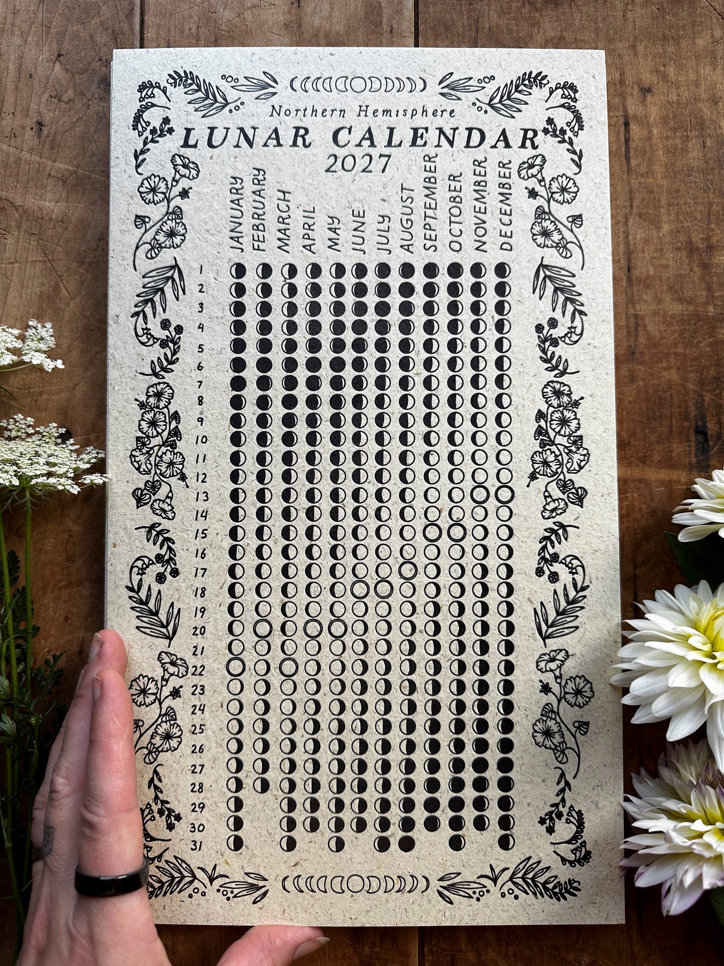 Lunar Calendar 2027, moon phases, hay paper, christmas gift